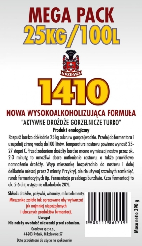 Drożdże gorzelnicze 1410 mega pack do wódek zacierów