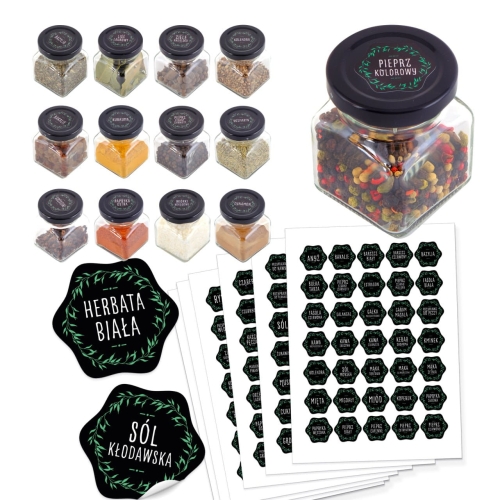 Szklane słoiczki na przyprawy 120 ml 20 sztuk + etykiety 210 sztuk