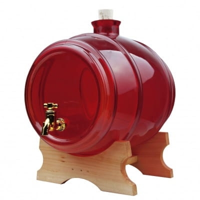 Beczka / beczułka szklana 2 l z kranikiem + podstawka CZERWONA