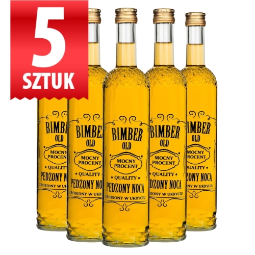 Zestaw 5 sztuk Butelka monopolowa Nargiz 500 ml nadruk Bimber pędzony nocą 
