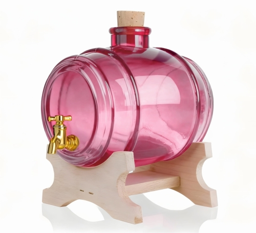 Beczka / beczułka szklana 1 l z kranikiem + podstawka RÓŻOWA