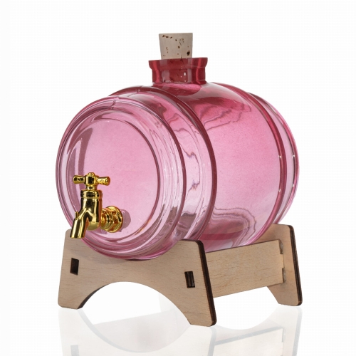  Beczka szklana różowa 1 l z kranikiem + podstawka slim