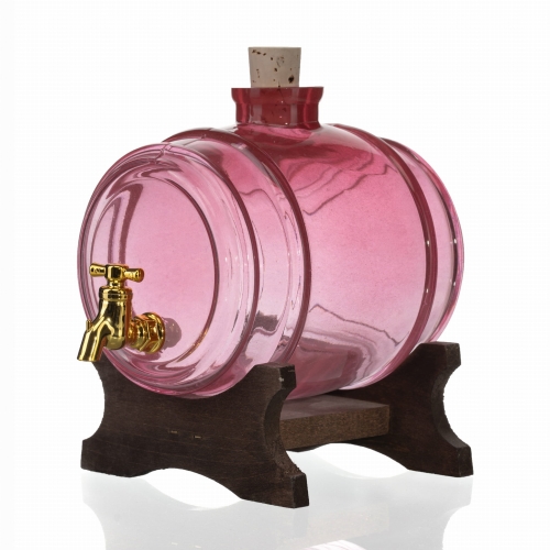  Beczka szklana różowa 1 l z kranikiem + podstawka ciemna