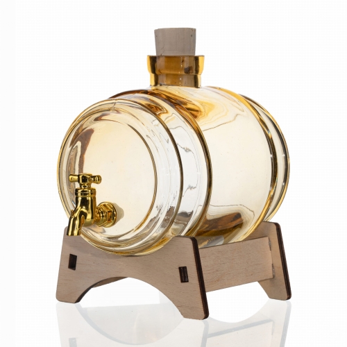 Beczka szklana bursztynowa 1 L z kranikiem + podstawka slim