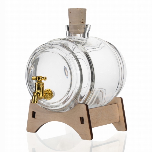  Beczułka szklana bezbarwna 1 L z kranikiem + podstawka slim