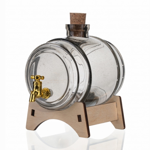 Beczka szklana POPIELATA 1 L z kranikiem + podstawka slim