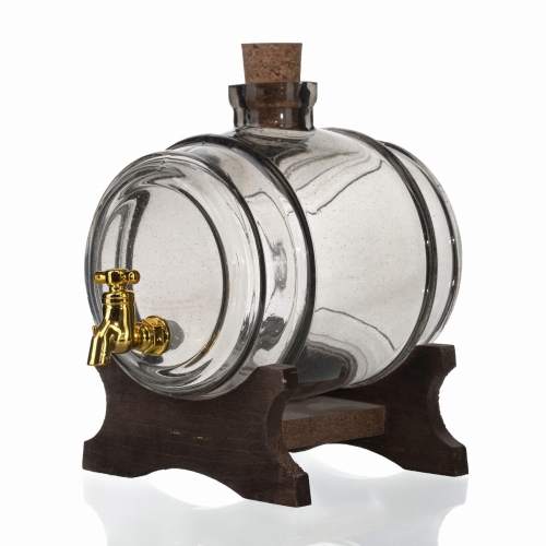  Beczka szklana POPIELATA 1 L z kranikiem + podstawka ciemna