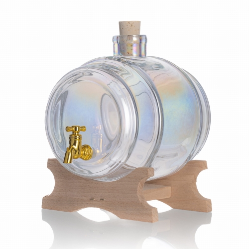 Beczka/ beczułka szklana 1 L z kranikiem + podstawka HOLOGRAFICZNA