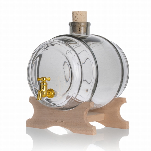 Beczka / beczułka szklana 2 l z kranikiem + podstawka POPIELATA