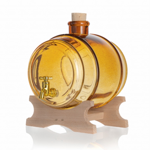 Beczka / beczułka szklana 2 l z kranikiem + podstawka BURSZTYNOWA