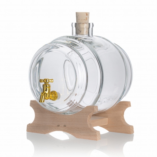 Beczka / beczułka szklana 2 l z kranikiem + podstawka BEZBARWNA