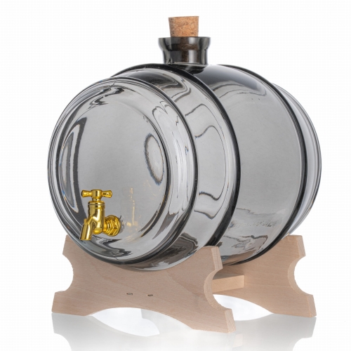 Beczka / beczułka szklana 4 l z kranikiem + podstawka POPIELATA