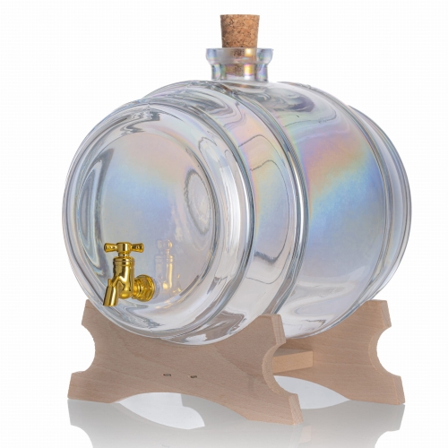 Beczka / beczułka szklana 4 l z kranikiem + podstawka HOLOGRAFICZNA