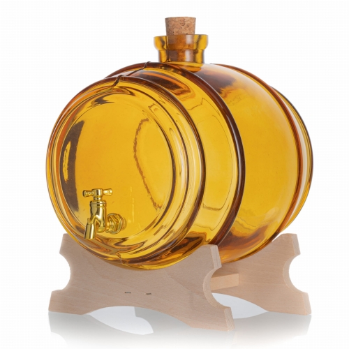 Beczka / beczułka szklana 5 l z kranikiem + podstawka BURSZTYNOWA