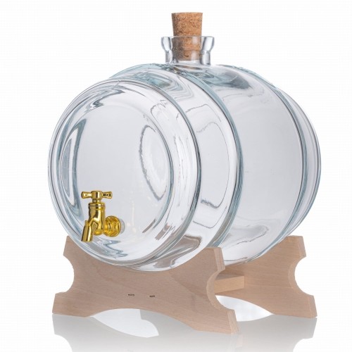 Beczka/ beczułka szklana 5 l z kranikiem + podstawka BEZBARWNA