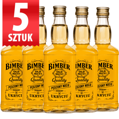 Butelka Jack 500 ml z nadrukiem Bimber Quality na bimber fi 28 mm 5 sztuk