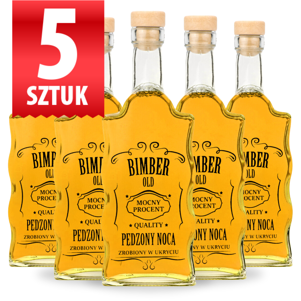Butelka Warta korek 500 ml z nadrukiem Bimber Pędzony Nocą zestaw 5 sztuk