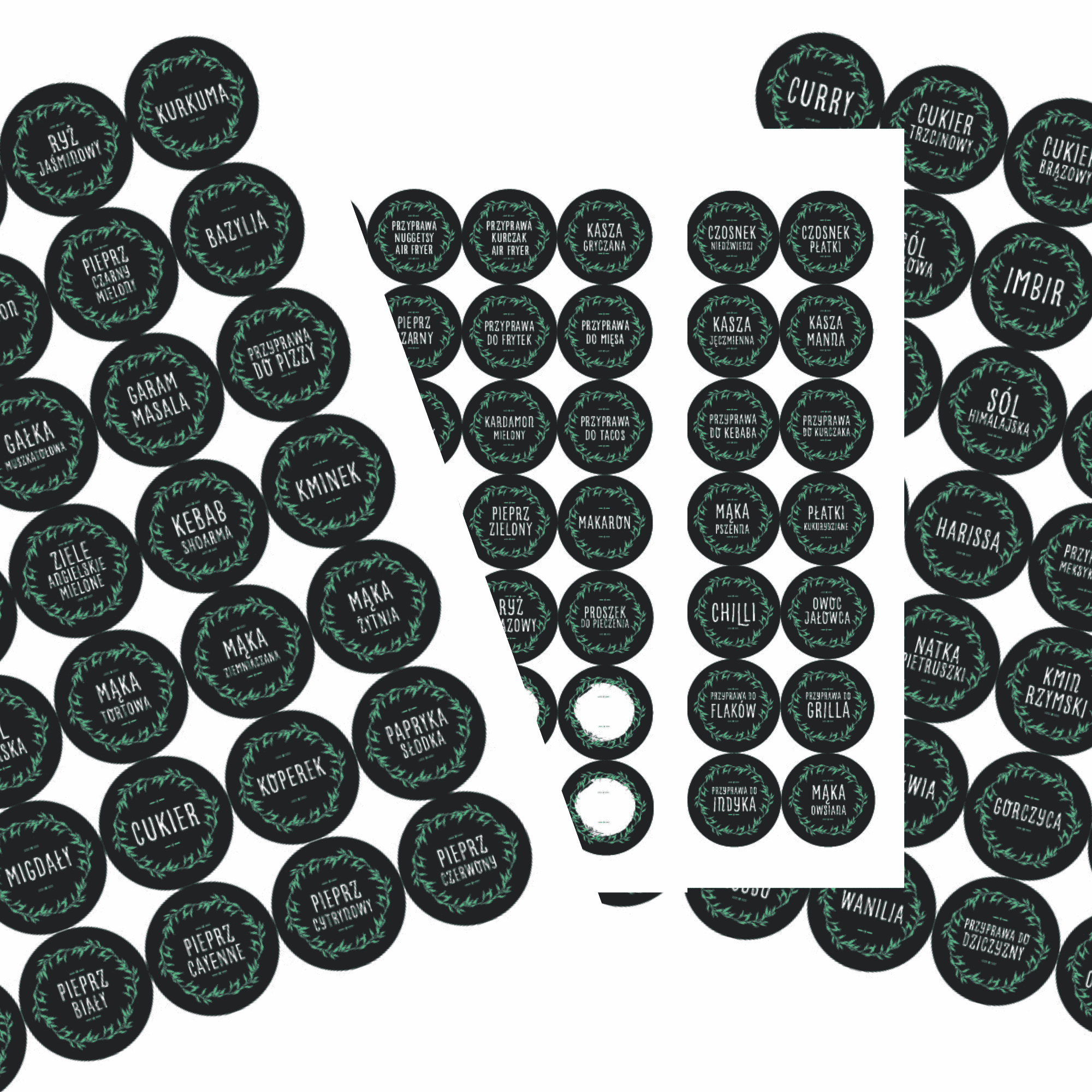 Etykiety na przyprawy i produkty spożywcze 140 sztuk 33 mm
